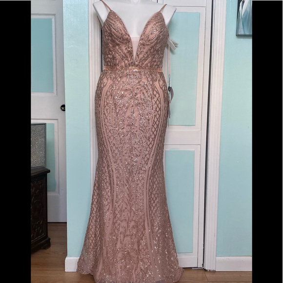 Clarisse Dresses & Skirts - Size 14 Clarisse 8220 Rose Gold Glitter Fitted Trumpet Gown NWT
